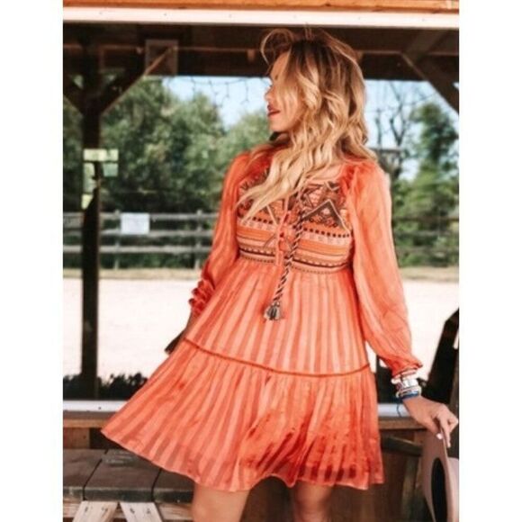 Anthropologie Dresses & Skirts - Bl^nk London Anthropologie Carol Bohemian Embroidered Pleated Mini Dress Tassels